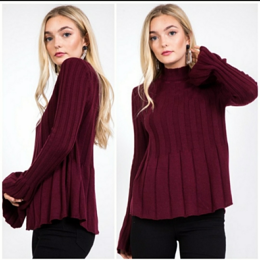 Wine Mock Neck Sweater